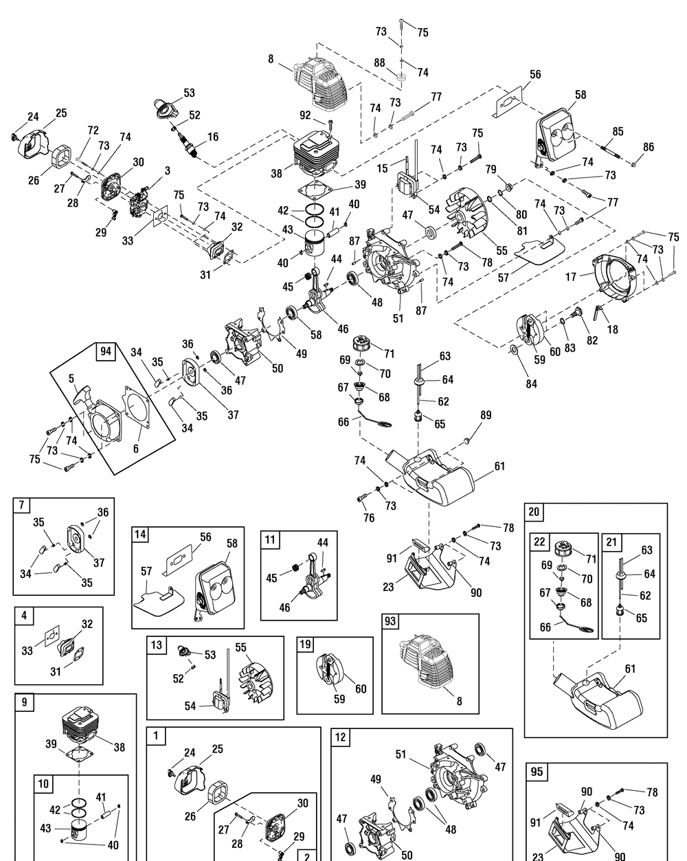 Engine Group - Bc335 (866008e) Diagram and Parts List for 866008-BC335 2010 Briggs and Stratton Brush Cutter